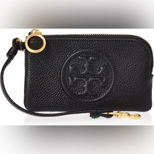 Tory Burch Perry Bombe Card Case Small Leather Wristlet BLACK AUTHENTIC